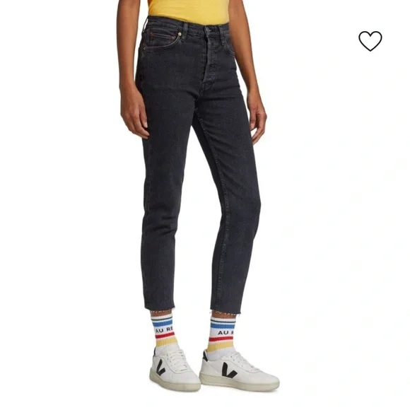 RE/DONE 90s High Rise Ankle Crop Jeans Black Stoned Noir Size 23 NWT - Picture 4 of 6